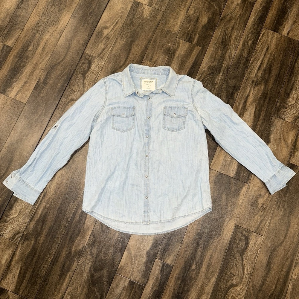 Arizona Jeans Co. Light Blue Denim Classic Fit‎ Snap Button Shirt Men's Size XL